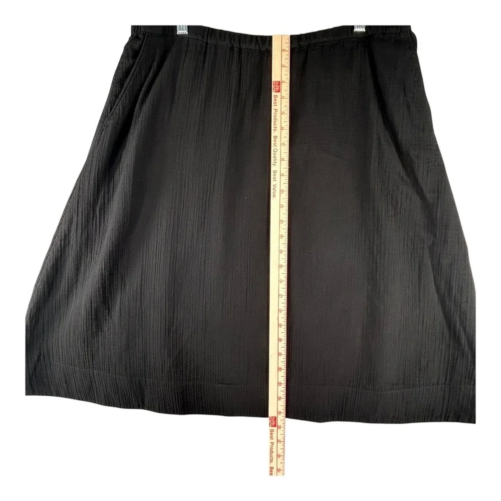 Eileen Fisher Black Organic Cotton Skirt Womens Large Lined Elastic Waist Pocket
